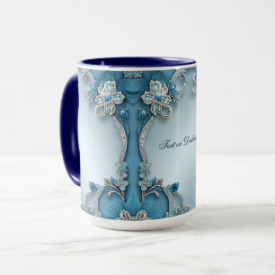 Blue Ornate Floral Floral Mug