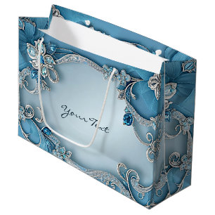 Blue Ornate Floral Gift Bag