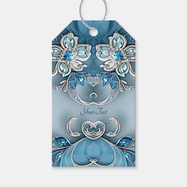 Blue Ornate Floral Gift Tag (Front)