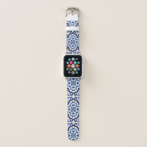 Blue Ornate Floral Mediterranean Sicilian Tile Apple Watch Band