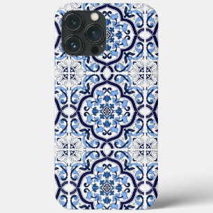 Blue Ornate Floral Mediterranean Sicilian Tile iPhone 13 Pro Max Case