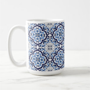  Blue Ornate Floral Mediterranean Sicilian Tile Coffee Mug