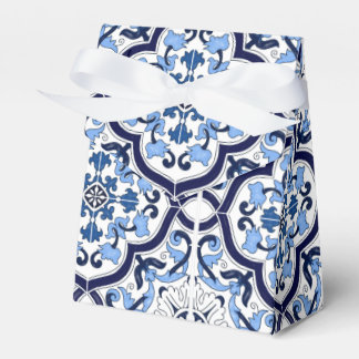  Blue Ornate Floral Mediterranean Sicilian Tile Favor Boxes