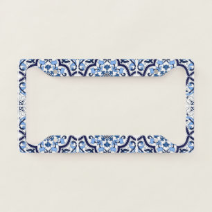  Blue Ornate Floral Mediterranean Sicilian Tile License Plate Frame