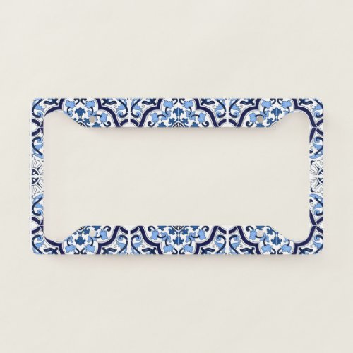  Blue Ornate Floral Mediterranean Sicilian Tile License Plate Frame