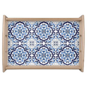 Blue Ornate Floral Mediterranean Sicilian Tile Serving Tray