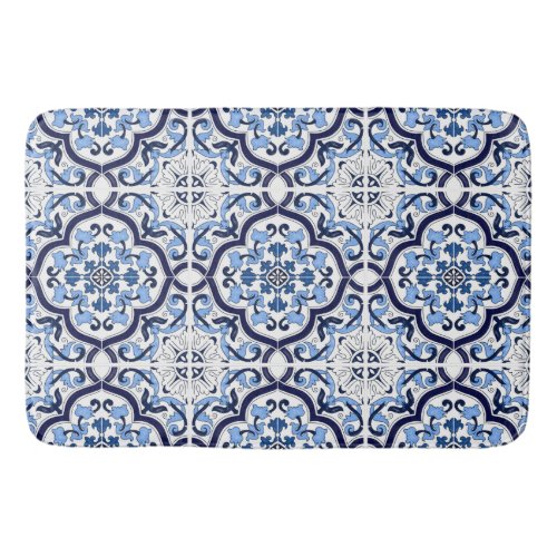  Blue Ornate Floral Mediterranean Sicilian Tile Sh Bath Mat