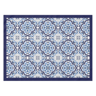 Blue Ornate Floral Mediterranean Sicilian Tile Tablecloth