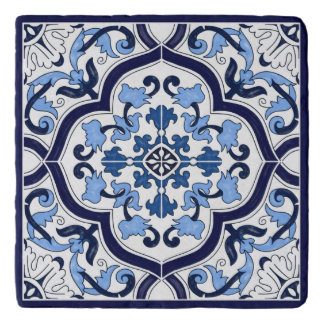 Blue Ornate Floral Mediterranean Sicilian Tile Trivet