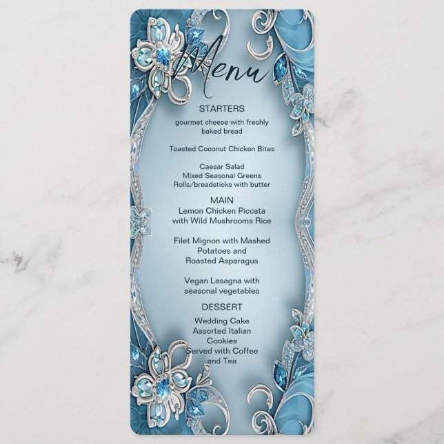 Blue Ornate Floral Menu (Front)