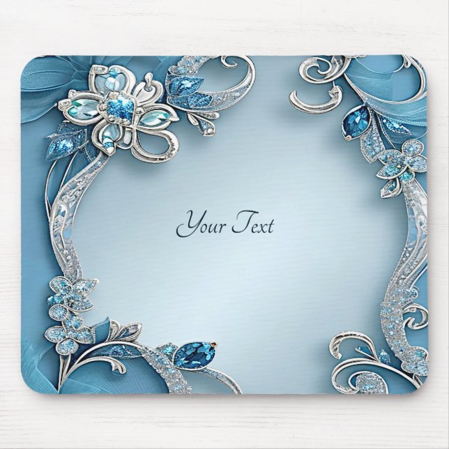 Blue Ornate Floral Mousepad (Front)