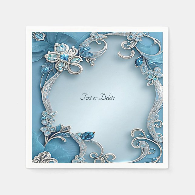 Blue Ornate Floral Napkins (Front)
