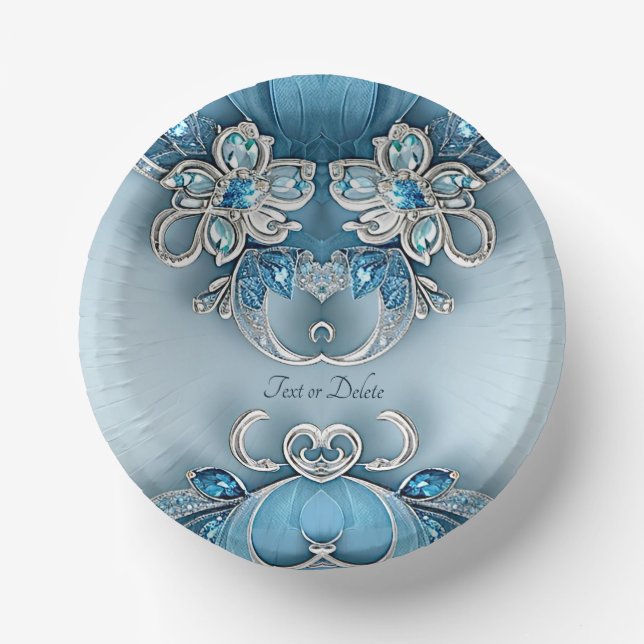 Blue Ornate Floral Paper Bowls (Front)