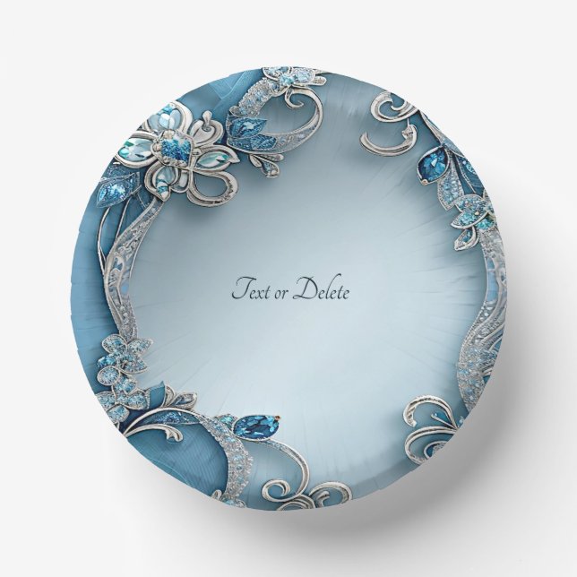 Blue Ornate Floral Paper Bowls (Front)