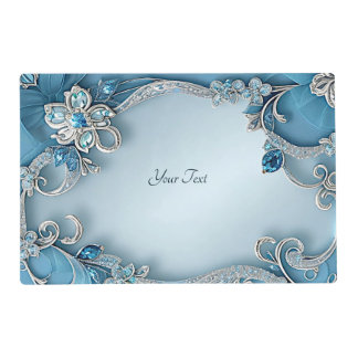 Blue Ornate Floral Paper Placemat