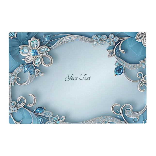 Blue Ornate Floral Paper Placemat (Front)
