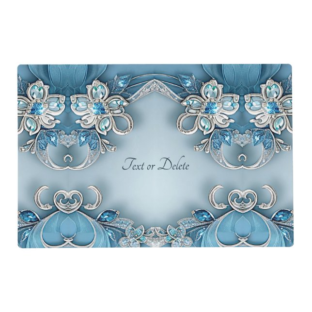 Blue Ornate Floral Paper Placemat (Front)
