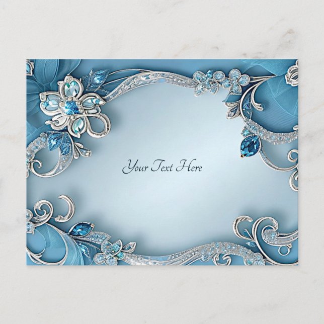 Blue Ornate Floral Postcard (Front)