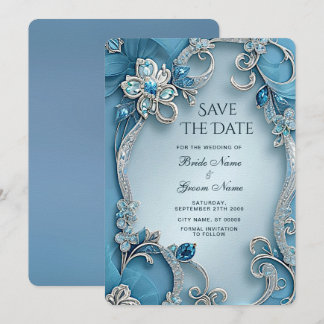 Blue Ornate Floral Save The Date