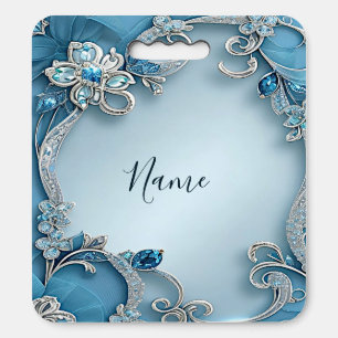 Blue Ornate Floral Stadium Seat Cushion