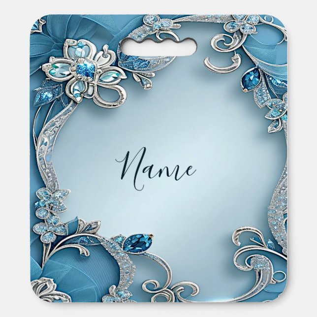 Blue Ornate Floral Stadium Seat Cushion (Front Vertical)