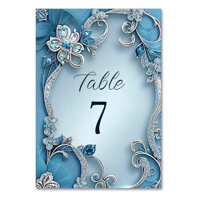 Blue Ornate Floral Table Number (Front)