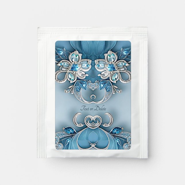 Blue Ornate Floral Tea Bag Drink Mix (Front)
