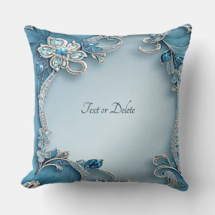 Blue Ornate Floral Throw Pillow
