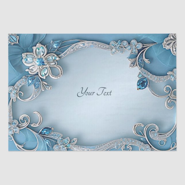 Blue Ornate Floral Tissue Paper (Front)