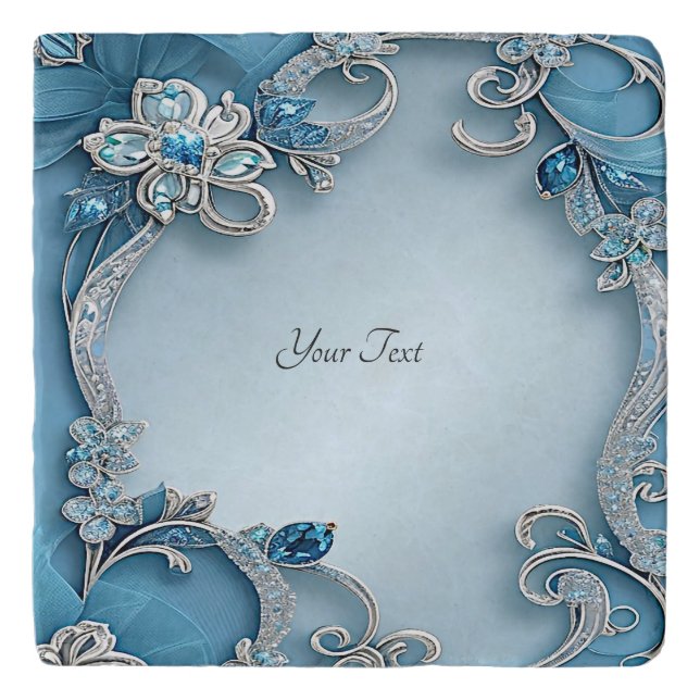 Blue Ornate Floral Trivet (Front)