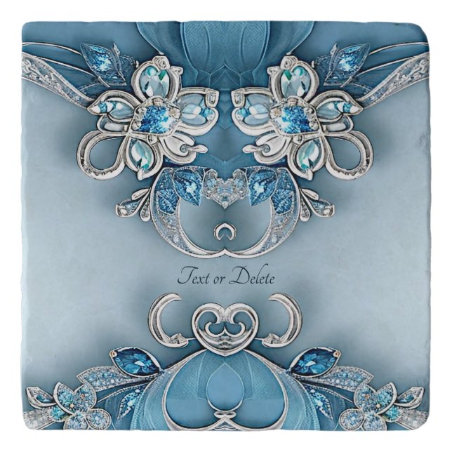 Blue Ornate Floral Trivet (Front)