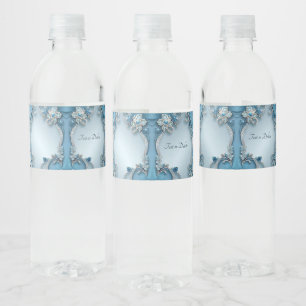 Blue Ornate Floral Water Bottle Label