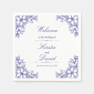 Blue Ornate Floral Wedding Napkins