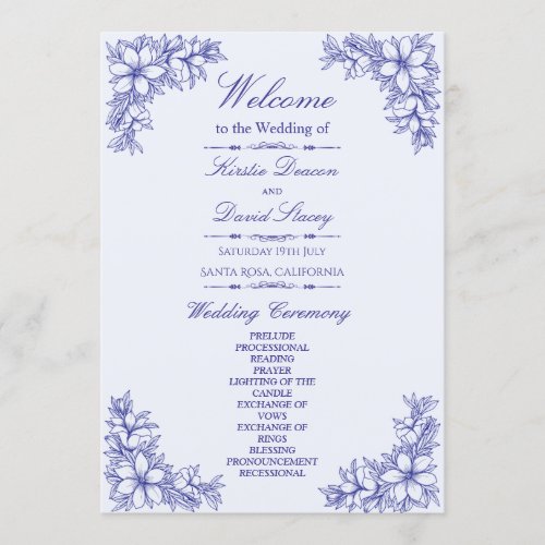 Blue Ornate Floral Wedding Program