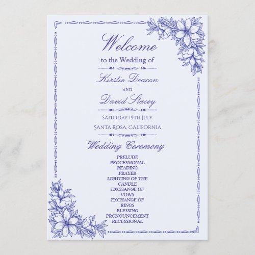 Blue Ornate Floral Wedding Program