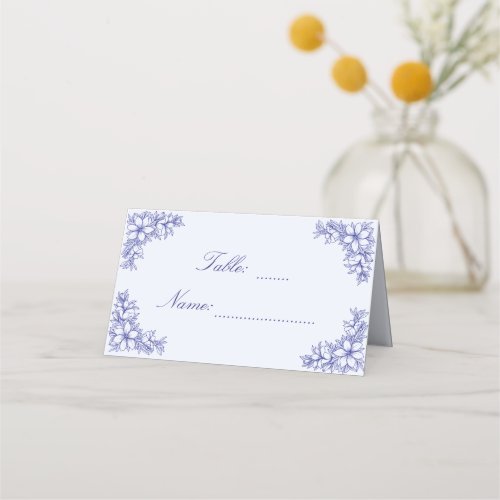Blue Ornate Floral Wedding Venue Place Card