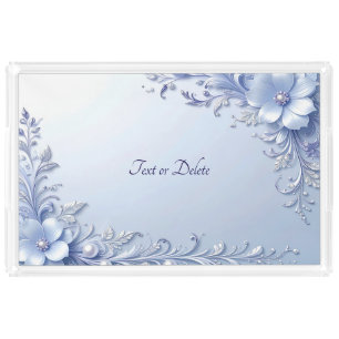 Blue Ornate Flowers Acrylic Vanity Tray