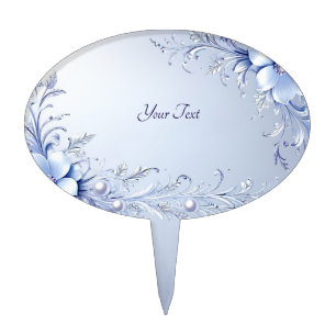 Blue Ornate Flowers Cake Topper