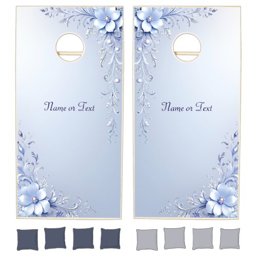 Blue Ornate Flowers Cornhole Set