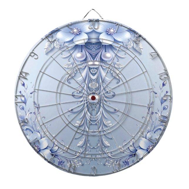 Blue Ornate Flowers Dartboard (Front)