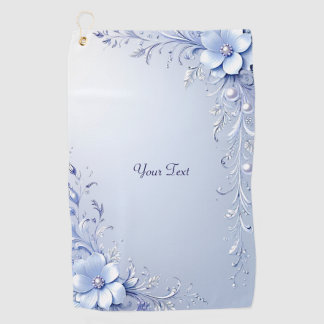 Blue Ornate Flowers Golf Towel