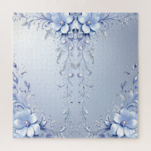 Blue Ornate Flowers Jigsaw Puzzle