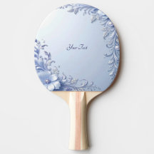 Blue Ornate Flowers Ping Pong Paddle