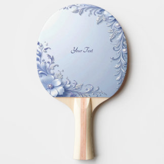 Blue Ornate Flowers Ping Pong Paddle