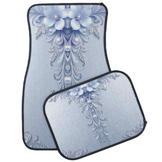 Blue Ornate Flowers Set of Car Mats
