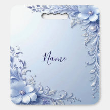Blue Ornate Flowers Stadium Seat Cushion