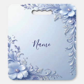 Blue Ornate Flowers Stadium Seat Cushion