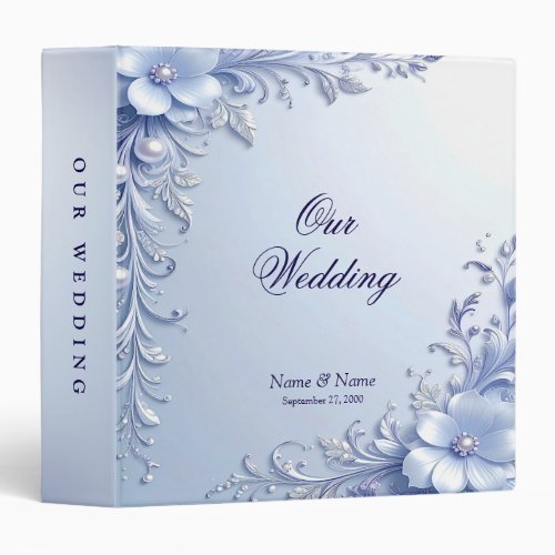 Blue Ornate Flowers with Pearls Album Binder