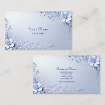 Blue Ornate Flowers with Pearls Business Card
