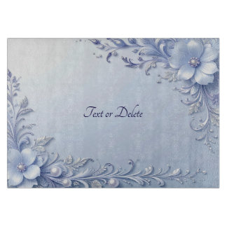 Blue Ornate Flowers with Pearls Cutting Board